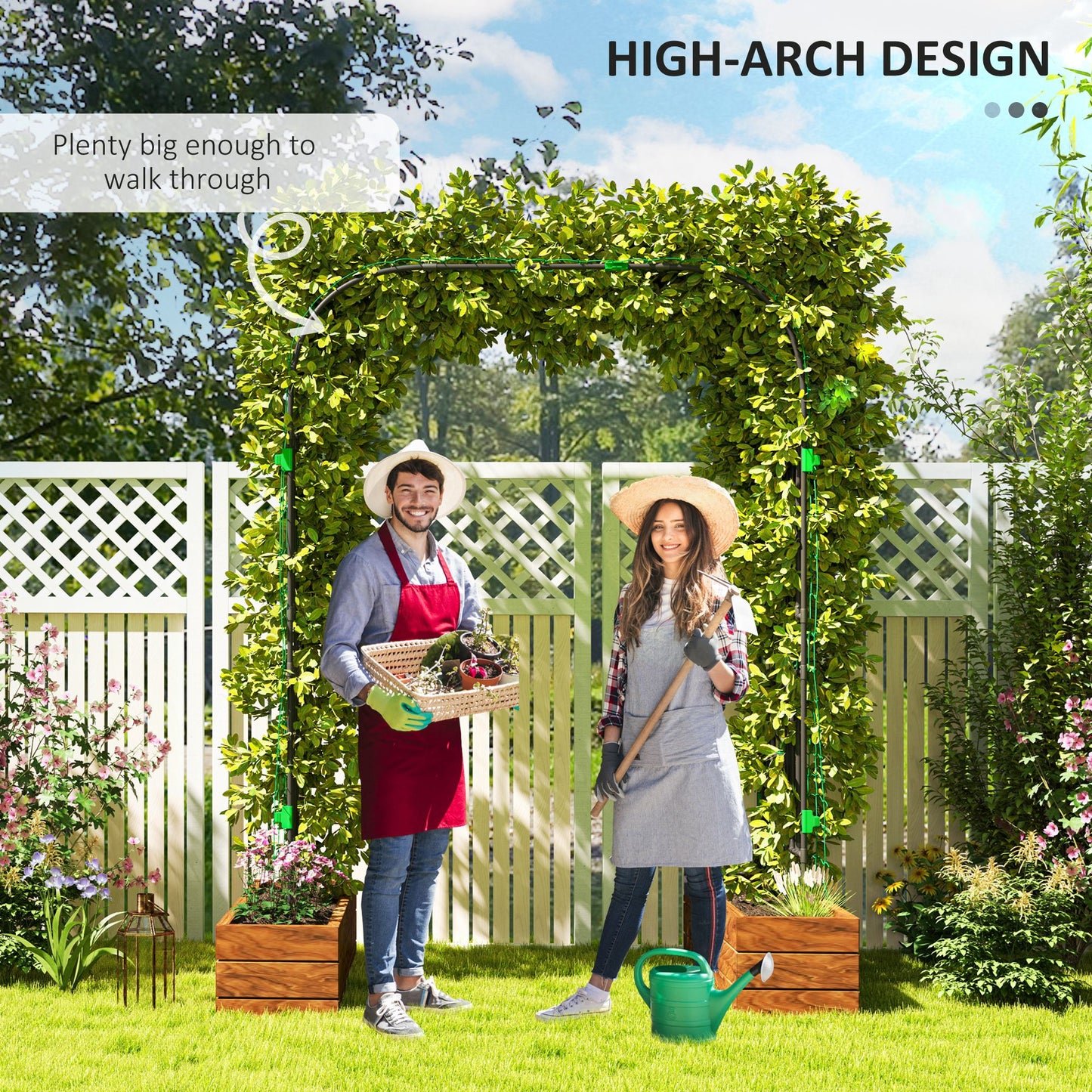 8 Ft Metal Garden Arch Trellis Support with Climbing Net for Vegetables and Climbing Plants - Black