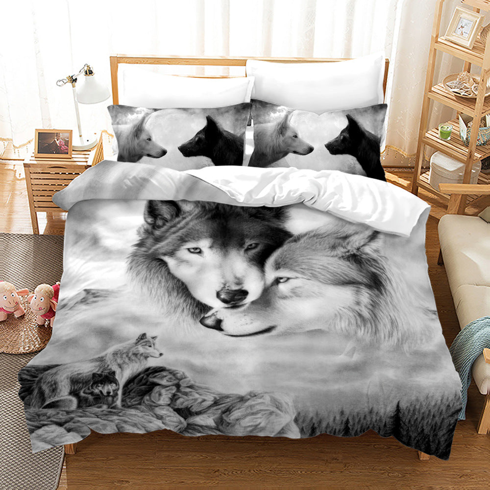 Digital Printed Wolf Bedding Set - 3-Piece Bed Linen for Home Decor