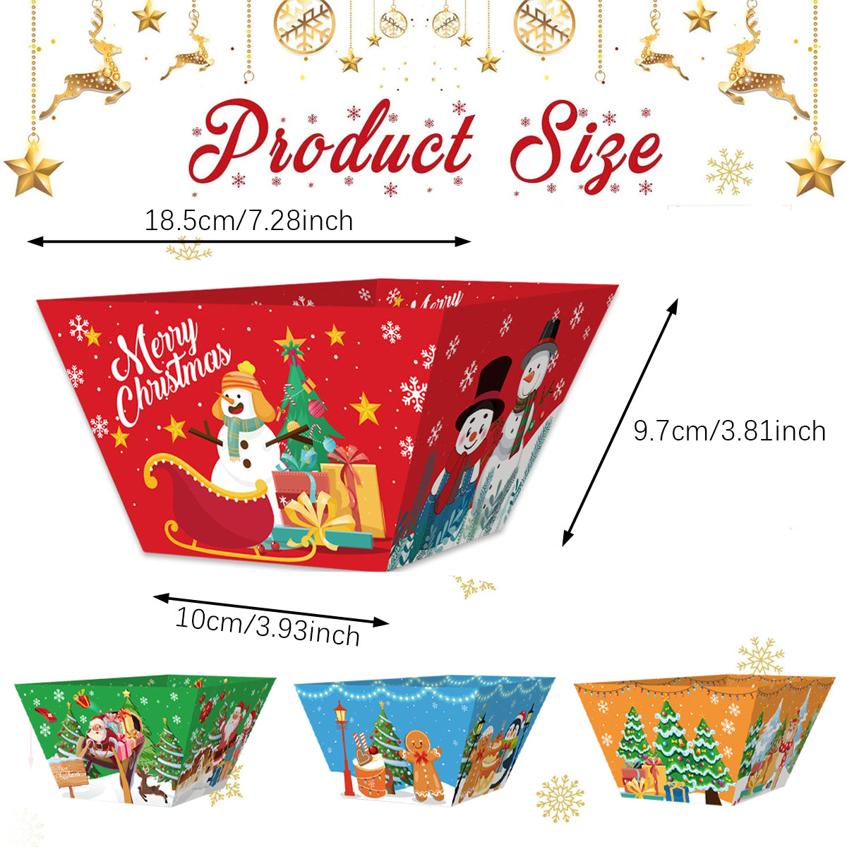 12-Pack Colorful Christmas Paper Food Trays - 18.5x10cm