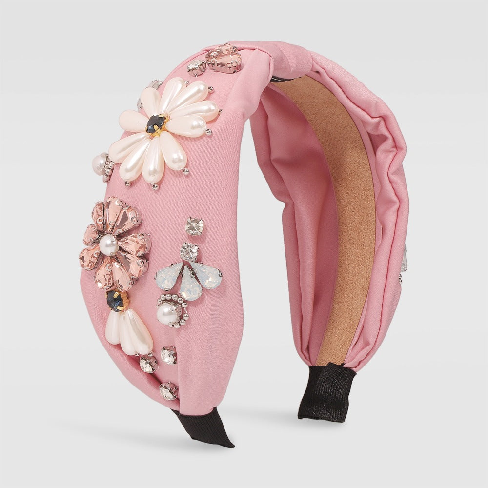 Retro Palace Satin Hair Hoop - Wide Headband with Diamonds