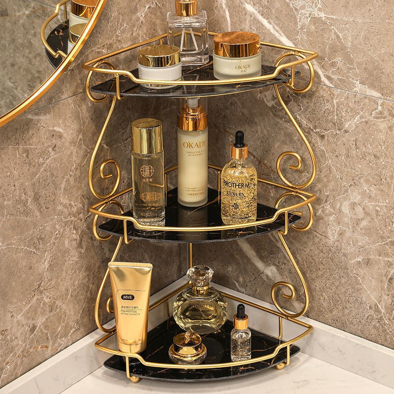 Light Luxury Triangle Bathroom Shelf Multi-Layer Storage Rack White Black Gold