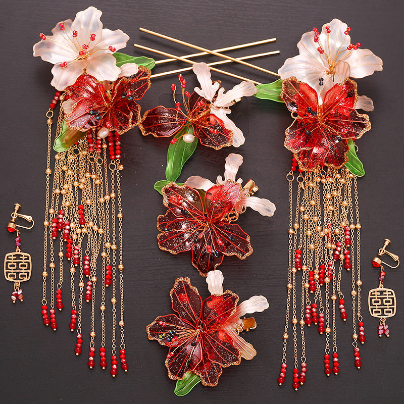 Bridal Hair Crown with Fringe - Ancient Style Flower Headdress