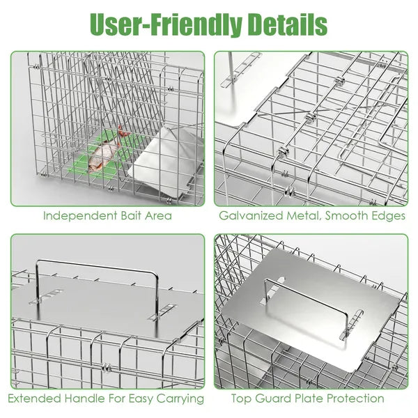 Heavy Duty Live Animal Trap Cage - Foldable Design, Humane Capture