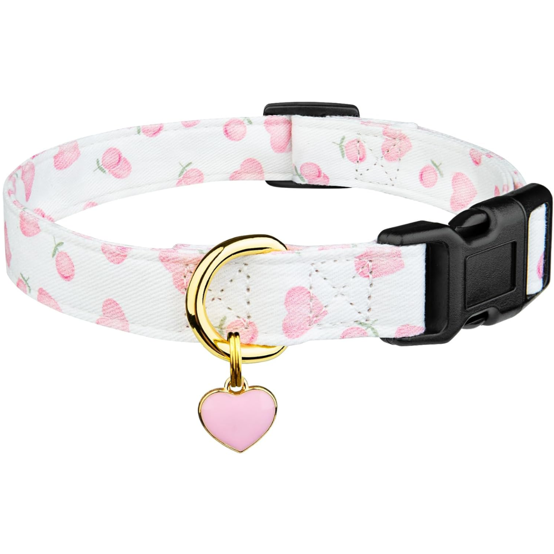 Dog Collar White and Pink Heart Pendant - Adjustable, Cute Pet Necklace