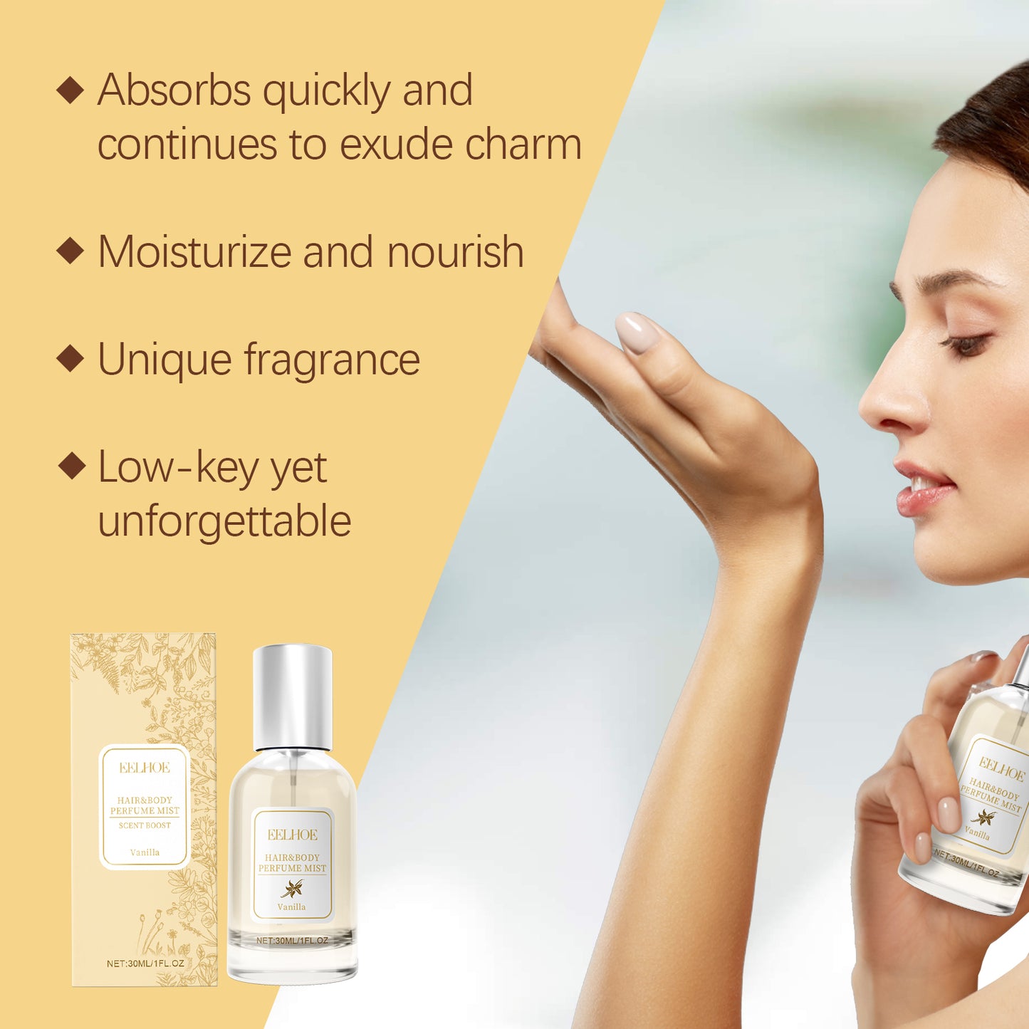 Vanilla Hair and Body Perfume Mist - Long-Lasting Moisturizing Spray