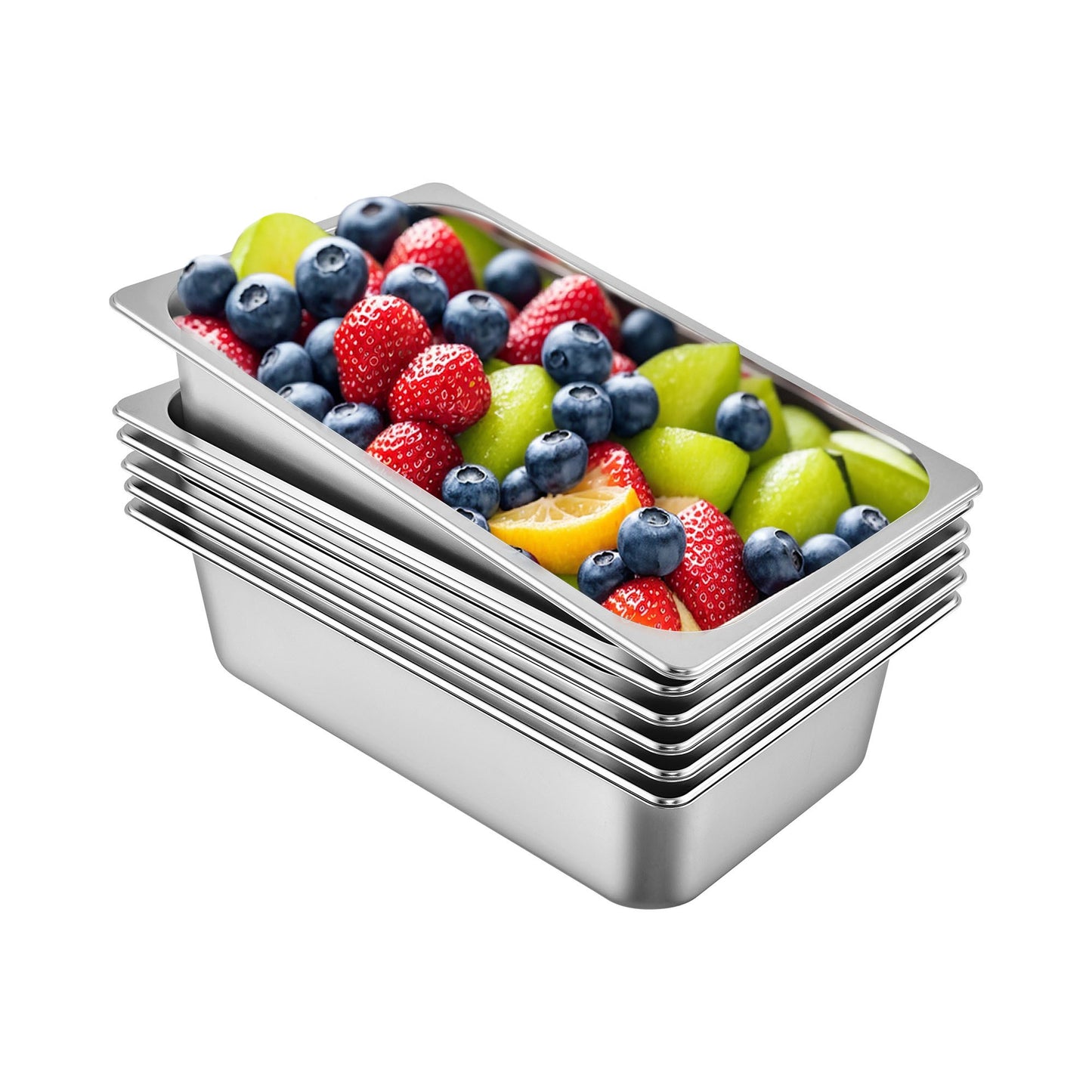 6 Pack Full Size Deep Steam Table Pans - Stainless Steel 20.9 x 12.8 x 5.9 Inch