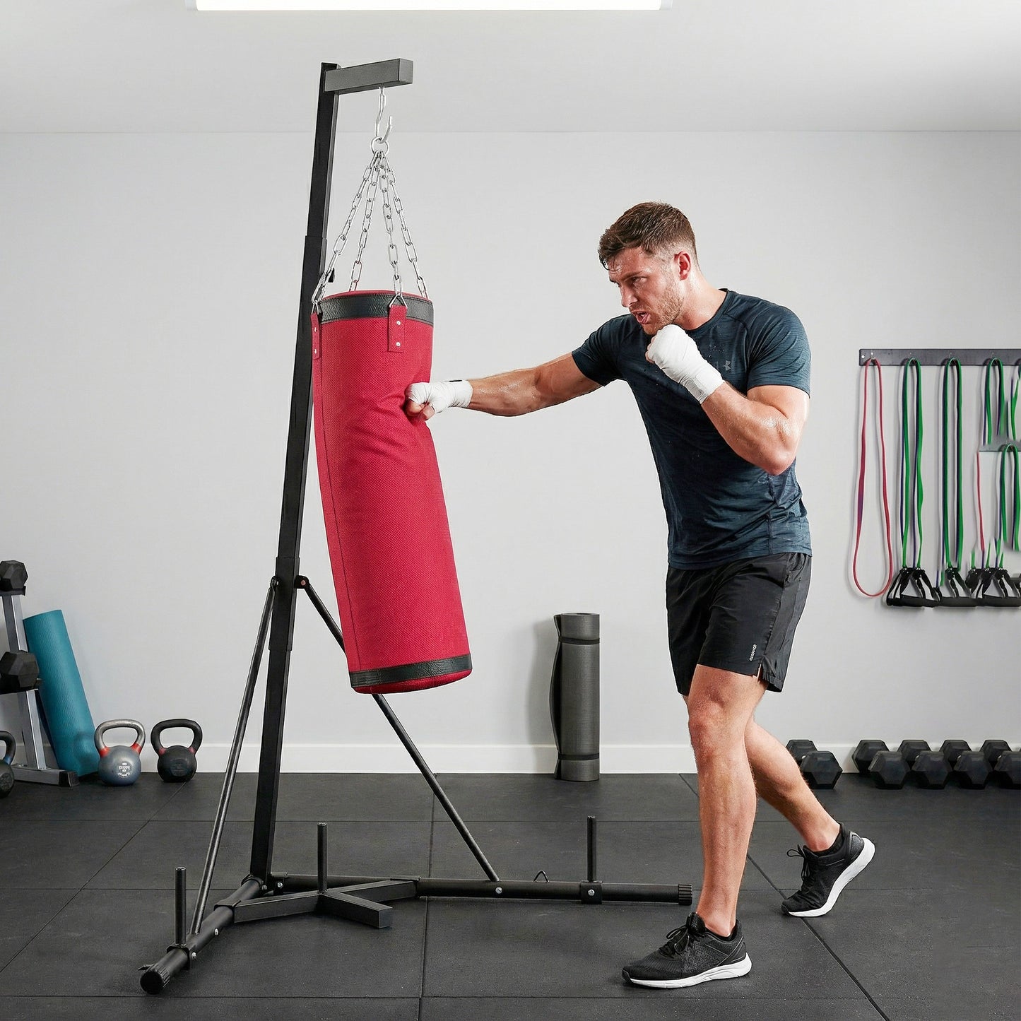 Adjustable Freestanding Punching Bag Stand with Canvas Bag - Red