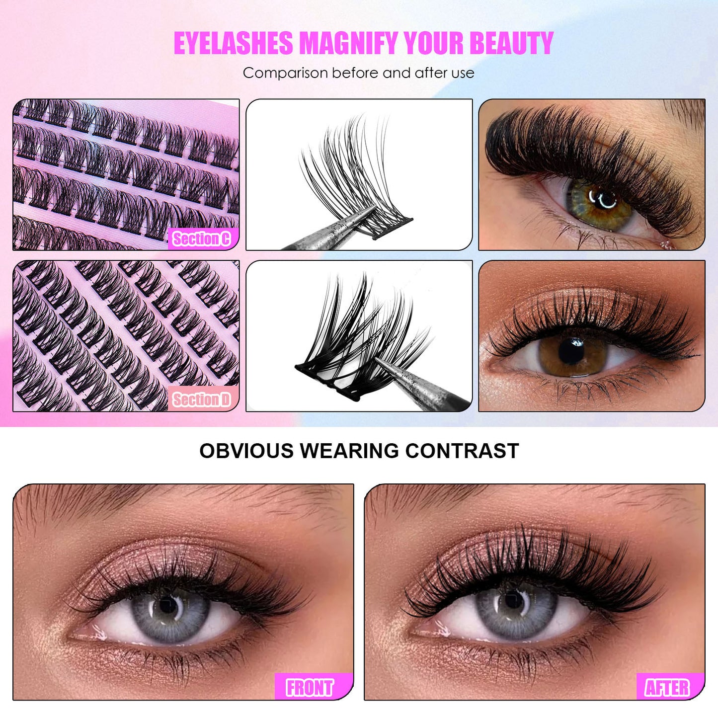 12-Row Segmented Cluster Eyelash Extension Set - Natural DIY Lash Kit