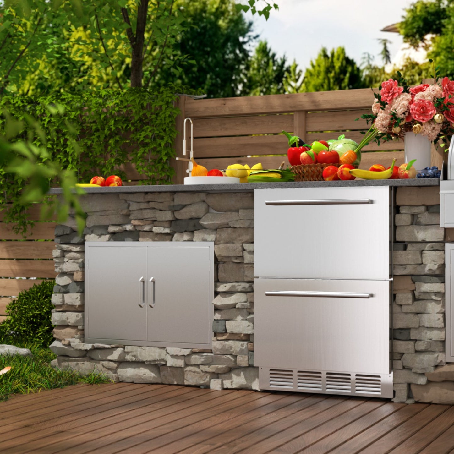 24-Inch Stainless Steel Double Drawer Refrigerator - Compact Home Kitchen Appliance