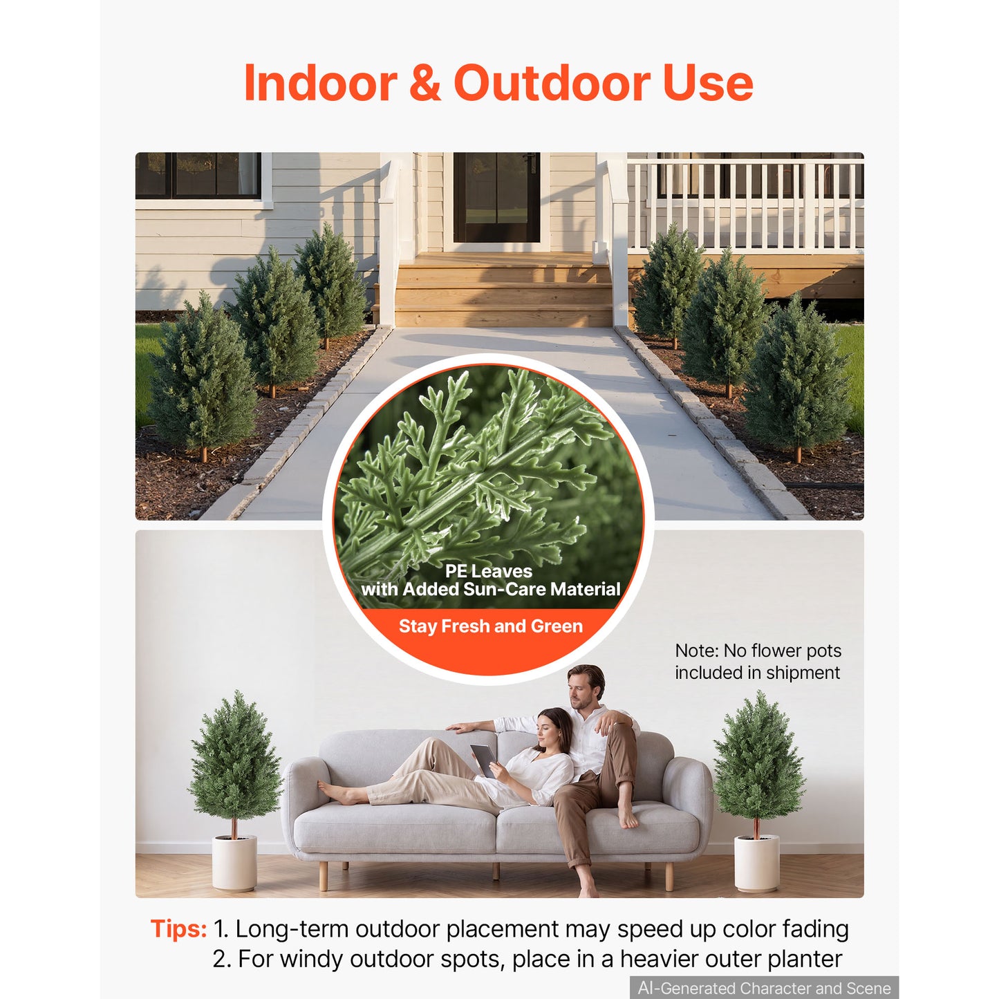 Artificial Topiary Cedar Bush Set of 2 - 3 Ft Faux Greenery for Indoor & Outdoor Gardens
