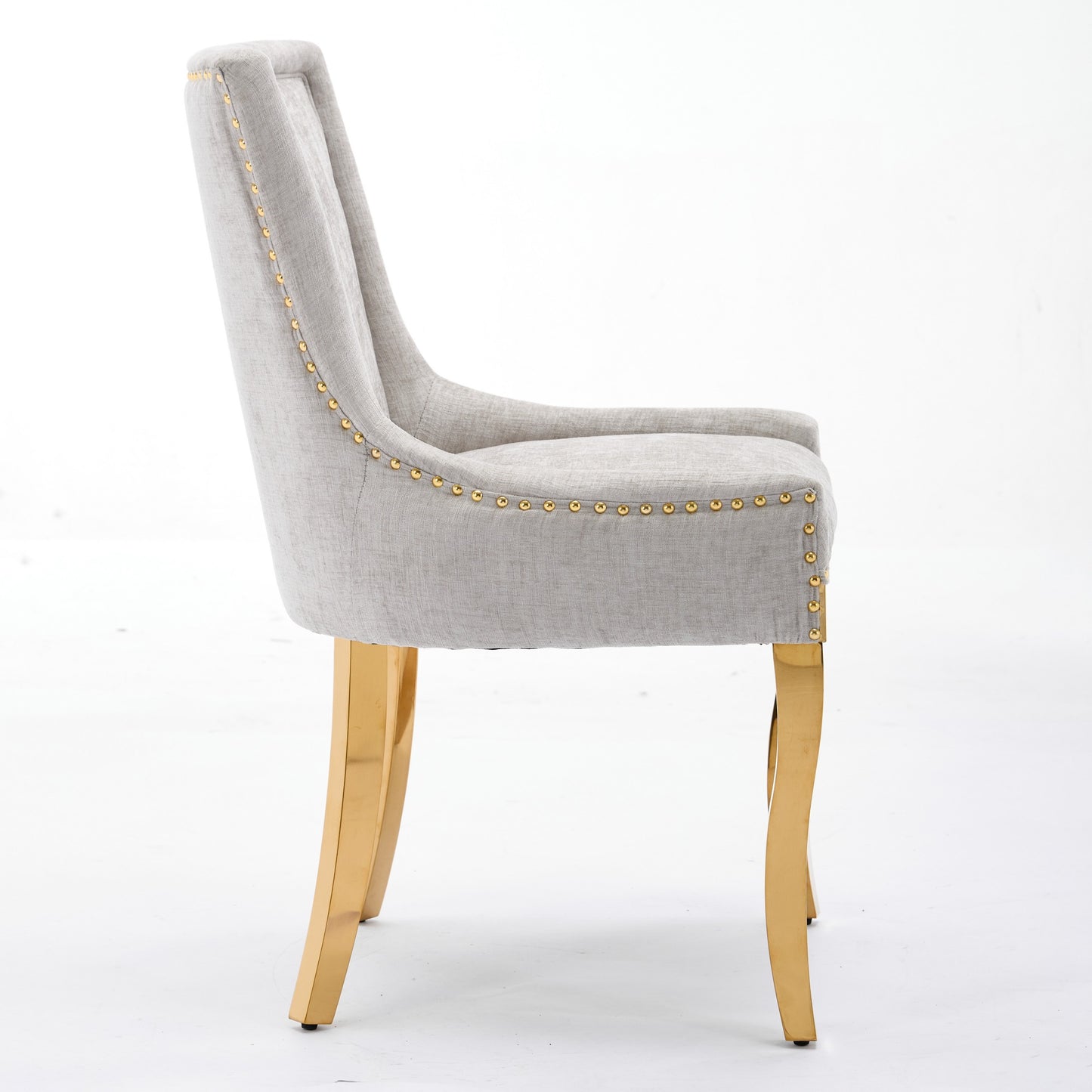 Chenille Dining Chairs Set of 2 - Modern Gold-Plated Legs