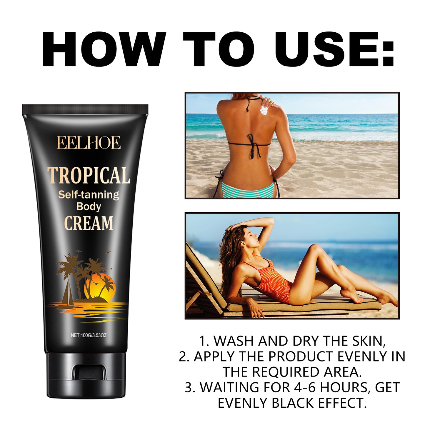 Tropical Self-Tanning Body Cream - Moisturizing Sunless Tanner for Glowing Skin