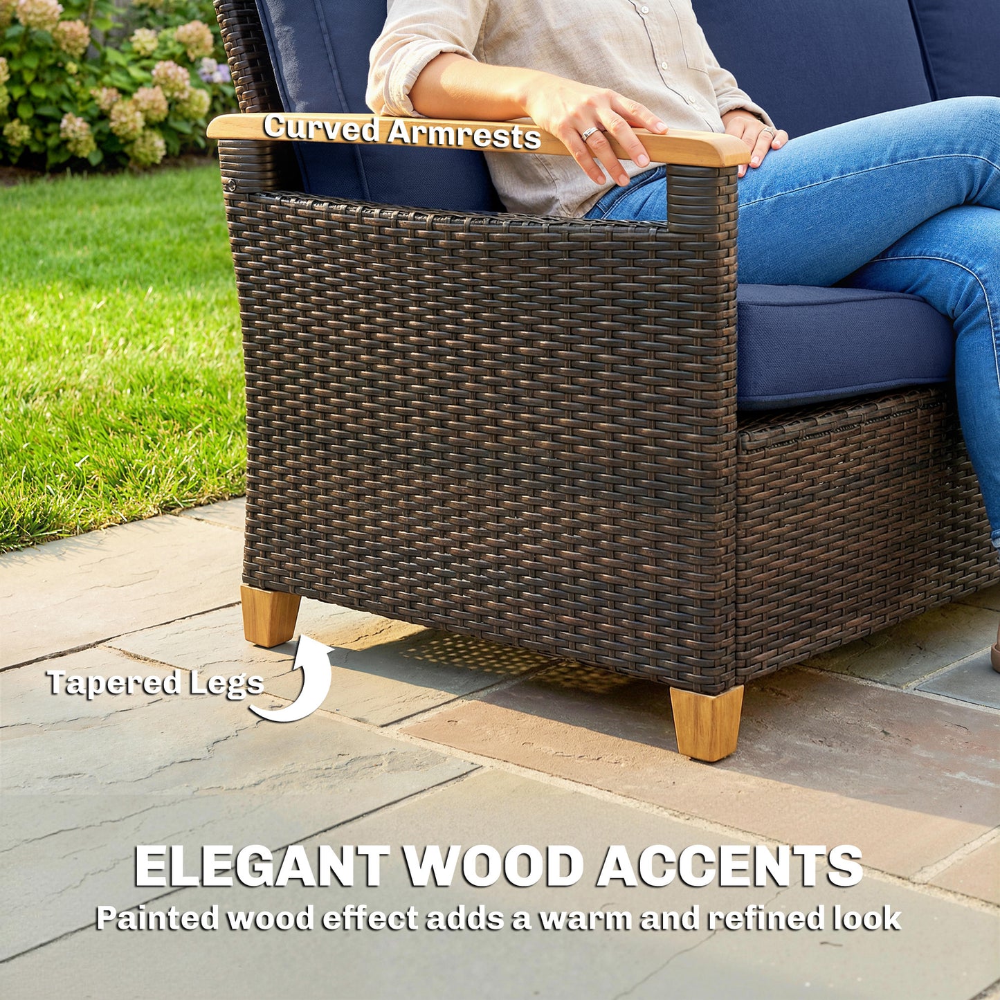 Outdoor 3-Seater Couch Sofa with Thick Cushions - Dark Blue
