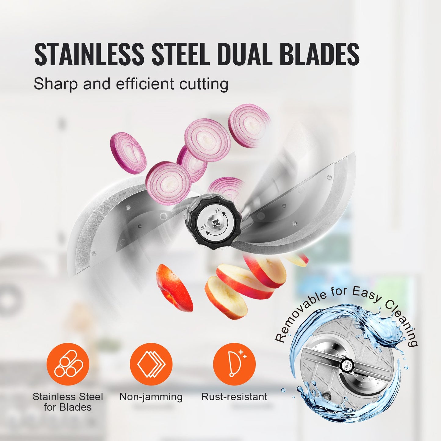 Electric Vegetable Slicer with Adjustable Thickness - Stainless Steel Food Cutter Machine for Potato, Tomato, Lemon, Apple - Silver