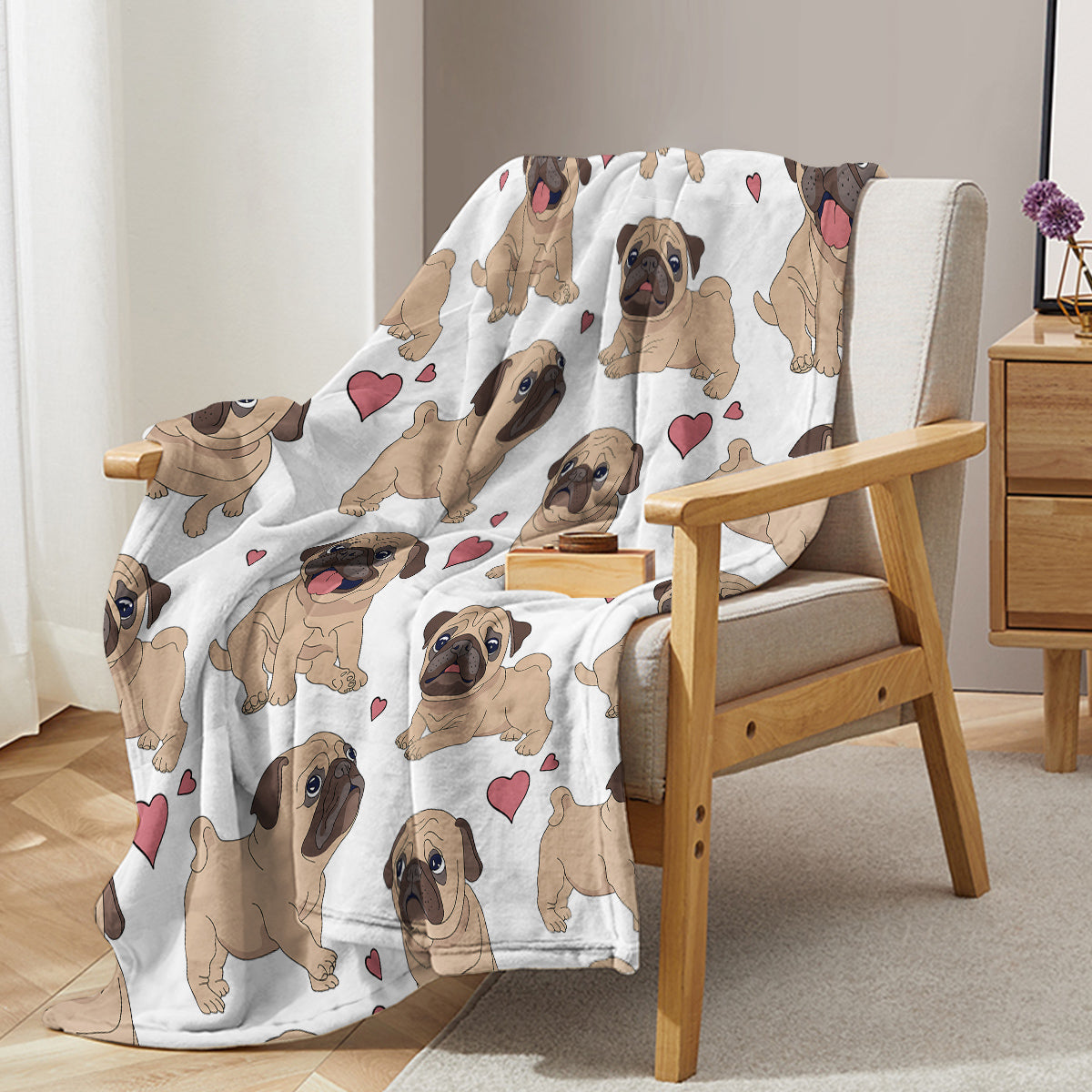 Cute Cartoon Lapdog Blanket - Soft Polyester & Flannel Fleece