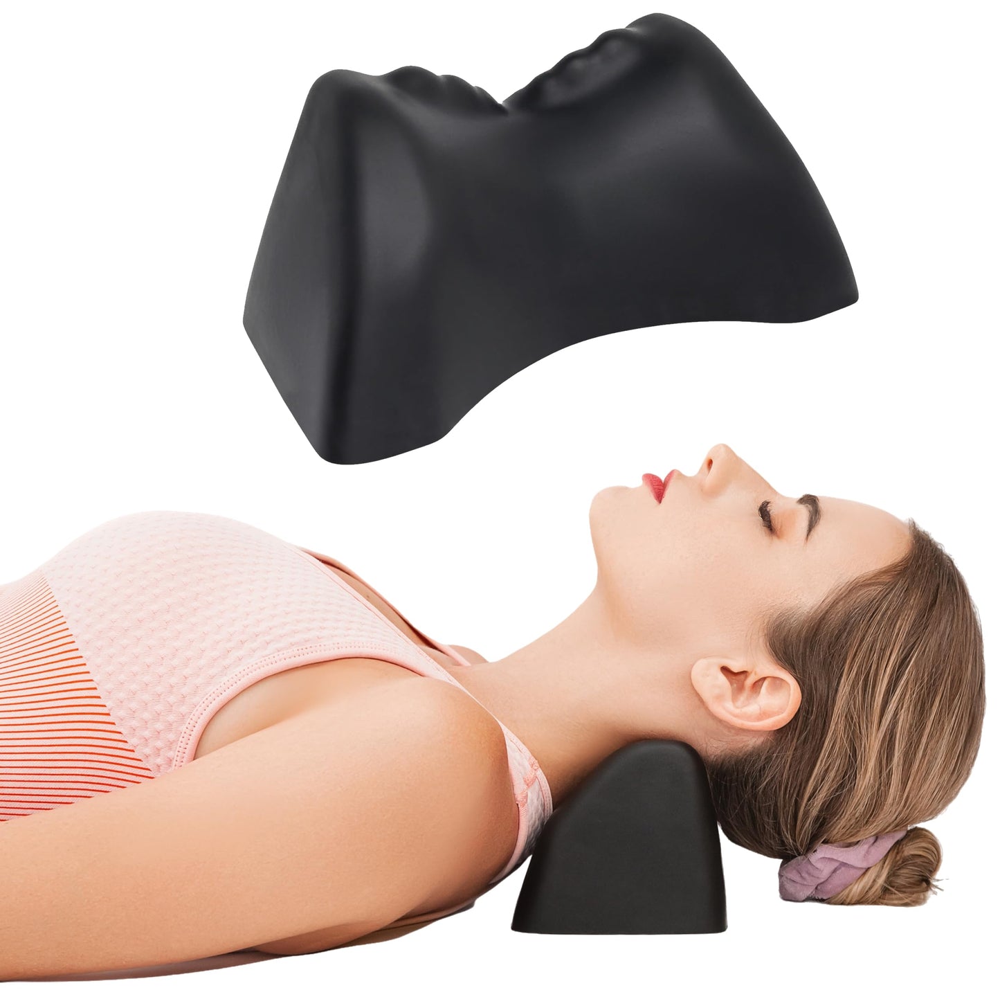 Cervical Pillow with Reverse Bow Design for Neck & Shoulder Relaxation - Black 21.6x11.5x9.5cm