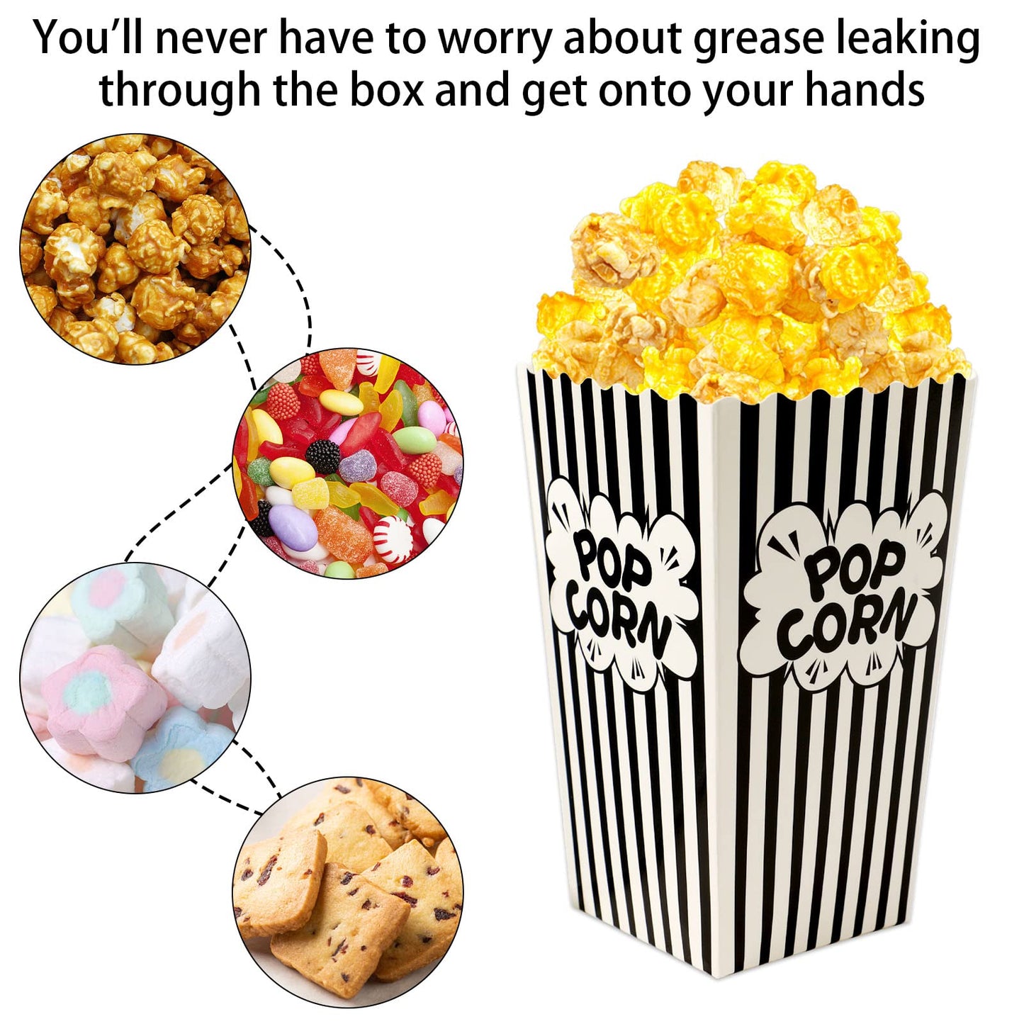 Mini Black and White Popcorn Bags - 100 Pack for Parties