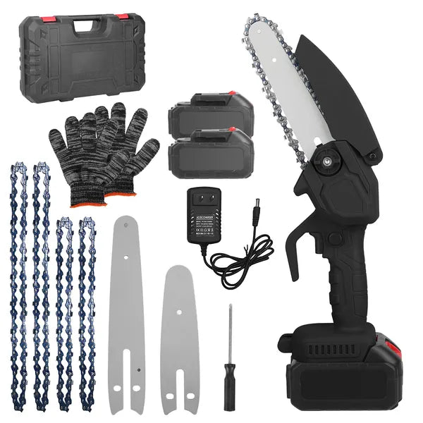 Cordless Mini Chainsaw Portable Handheld Tree Trimmer with 2 Batteries - Lightweight & Safe