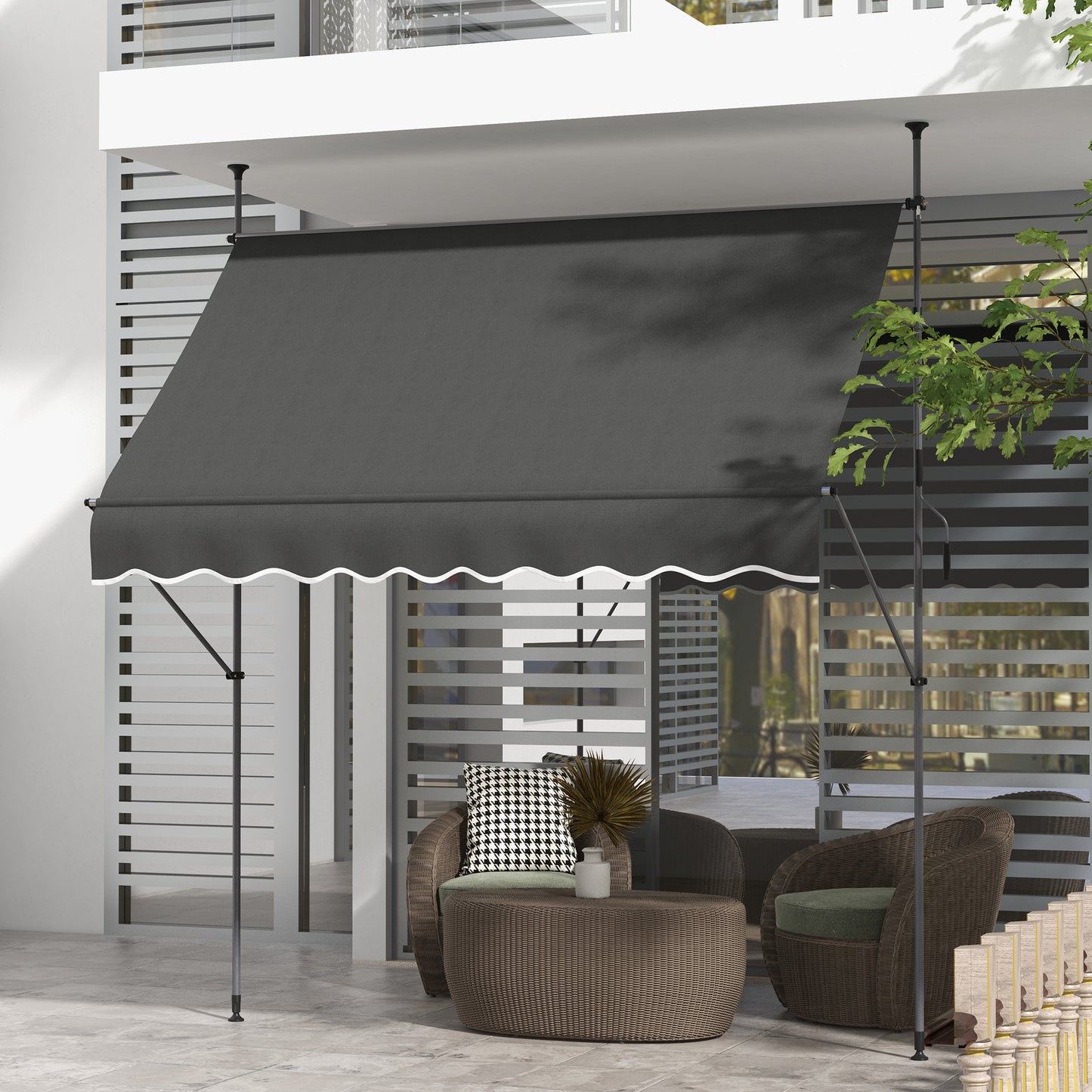 Manual Retractable Patio Awning - UV Resistant, Dark Gray