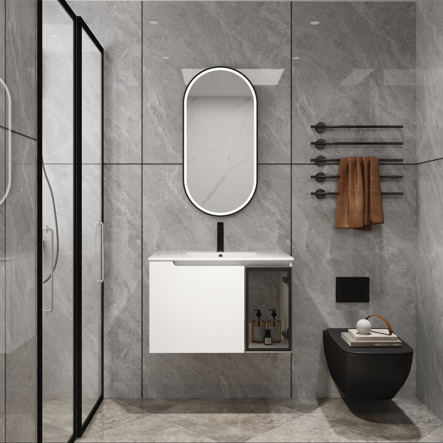 30 Wall-Mounted Bathroom Vanity With Ceramic Sink, 2-Soft Close