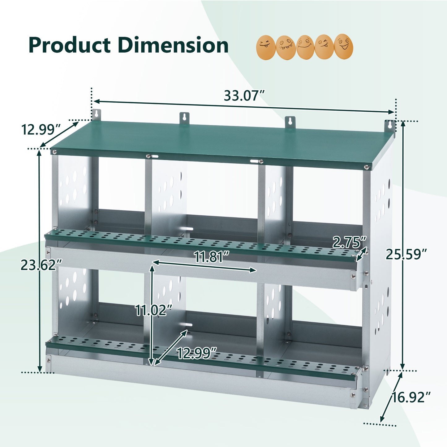 Green Chicken Nesting Box with Roll-Away Egg Collection - 6 Compartments
