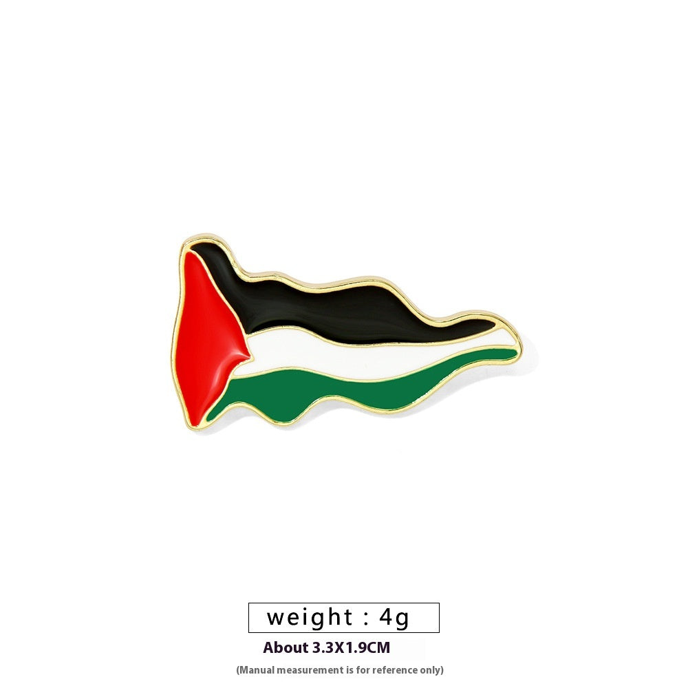 Free Palestine Flag Brooch Pin - Gold & Black Badge for Clothes & Accessories