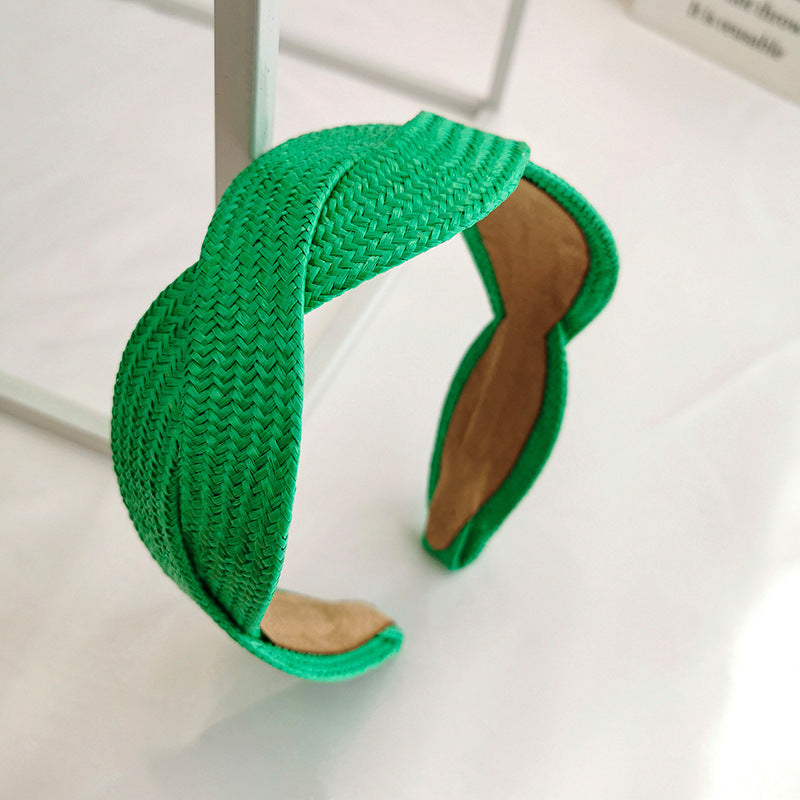 Wide-Brimmed Straw Headband, Retro Korean Style