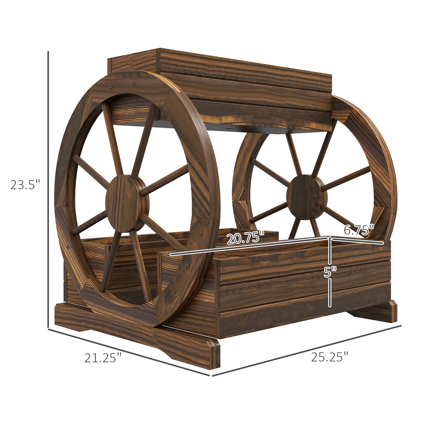 Wooden Wagon Planter Box - 3-Tier Raised Garden Bed for Vegetables Flowers Herbs - 25 x 21 x 24 inches