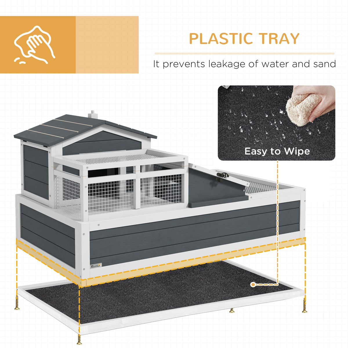 Large 3-Room Tortoise Habitat House with Balcony & Two Stories - Gray