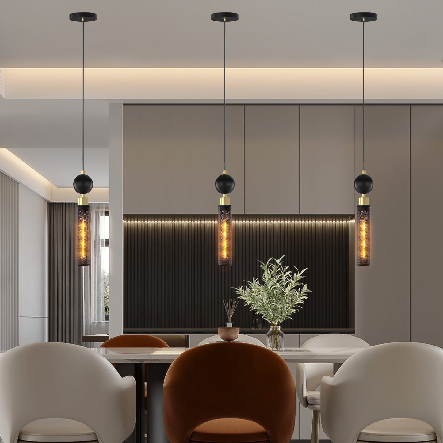 Black Wrought Iron Pendant Light for Kitchen Island, Adjustable Hanging Fixture