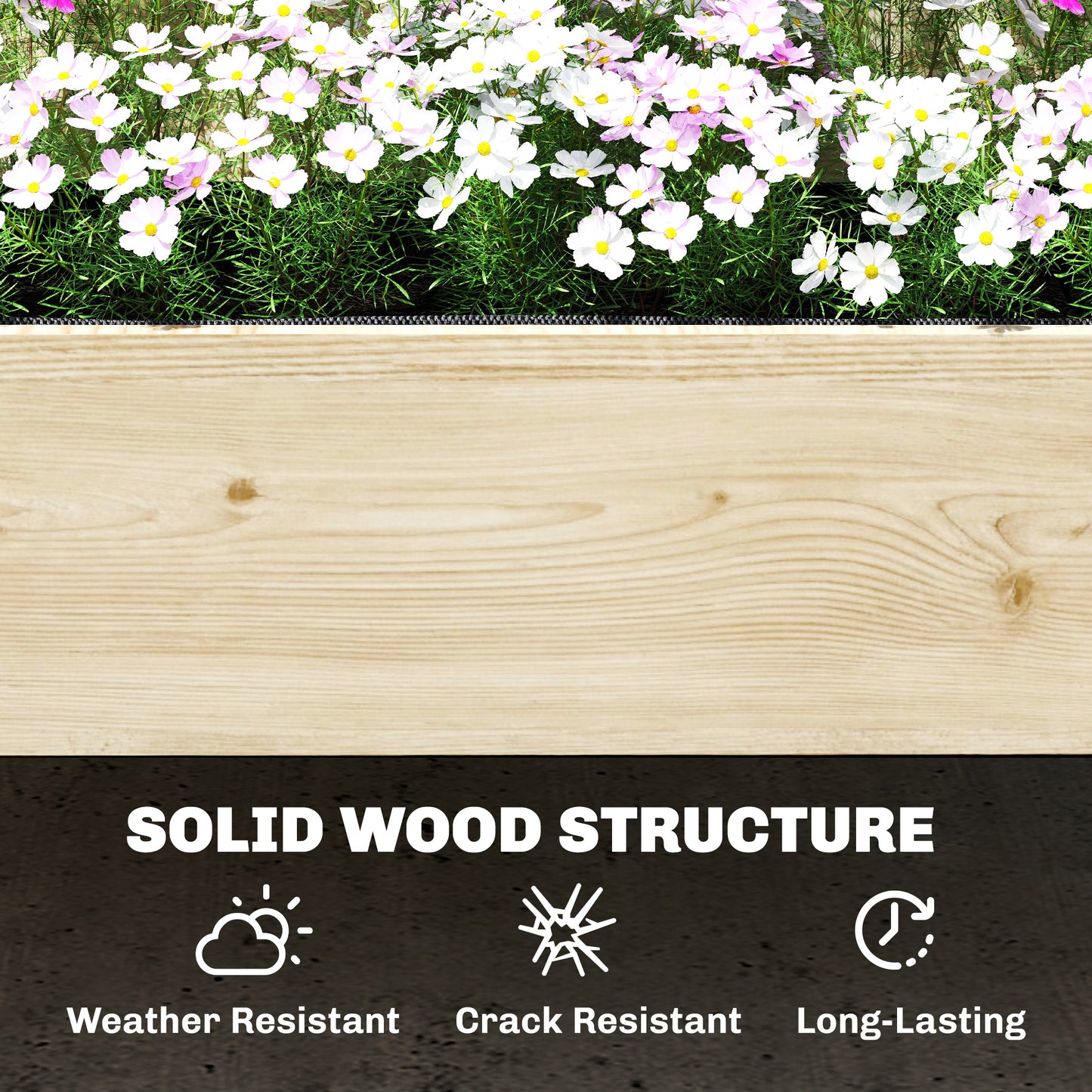 Raised Garden Bed with Trellis - 2-Tier Elevated Planter Box for Climbing Plants - Natural Wood Finish, 1200x370x200 mm