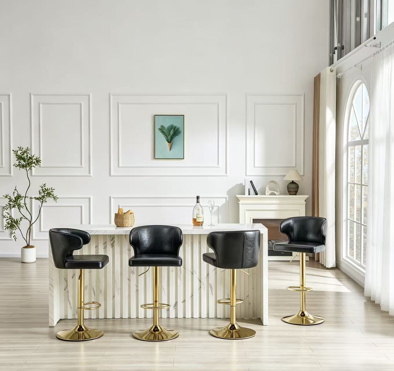 Modern Rotating Adjustable Bar Chair, PU Leather Belt Backrest Swivel