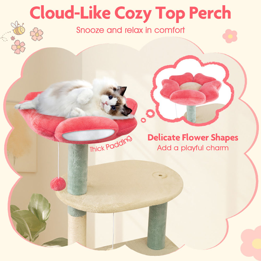 Multi-Level Cat Tree Tower with Flower-Shaped Perch and Scratching Posts - 61 Inch