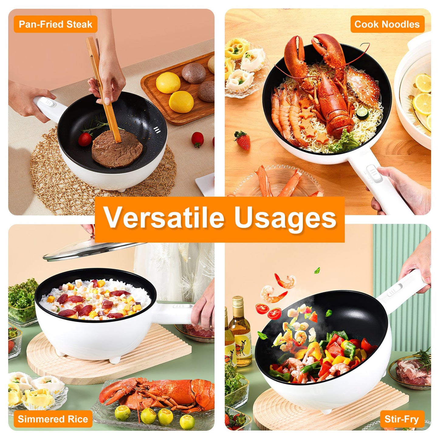 Electric Hot Pot with Steamer - Portable Non-Stick Cooker