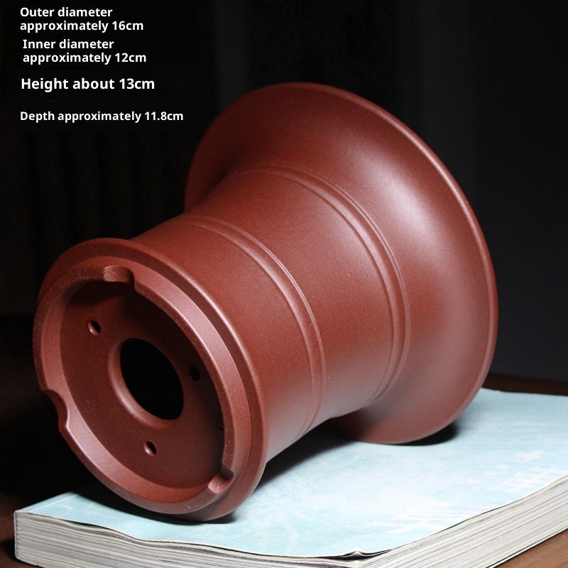 Exquisite Double-Lined Bamboo-Shaped Orchid Pot with Optional Tray - Purple Clay