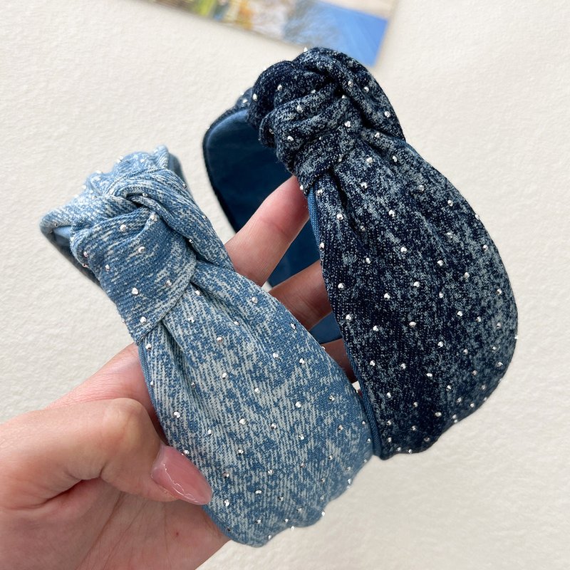 Denim Fabric Headband with Skull Design for Women - Blue Knotted Style