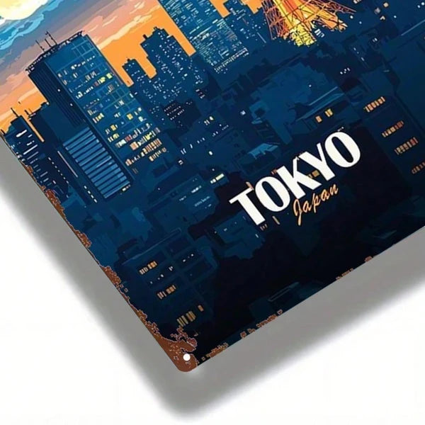 Tokyo Cityscape Metal Sign - 8x12 Inch Rustic Wall Art