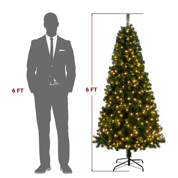 6ft Christmas Tree with 150 Warm LED Lights - Green PVC
