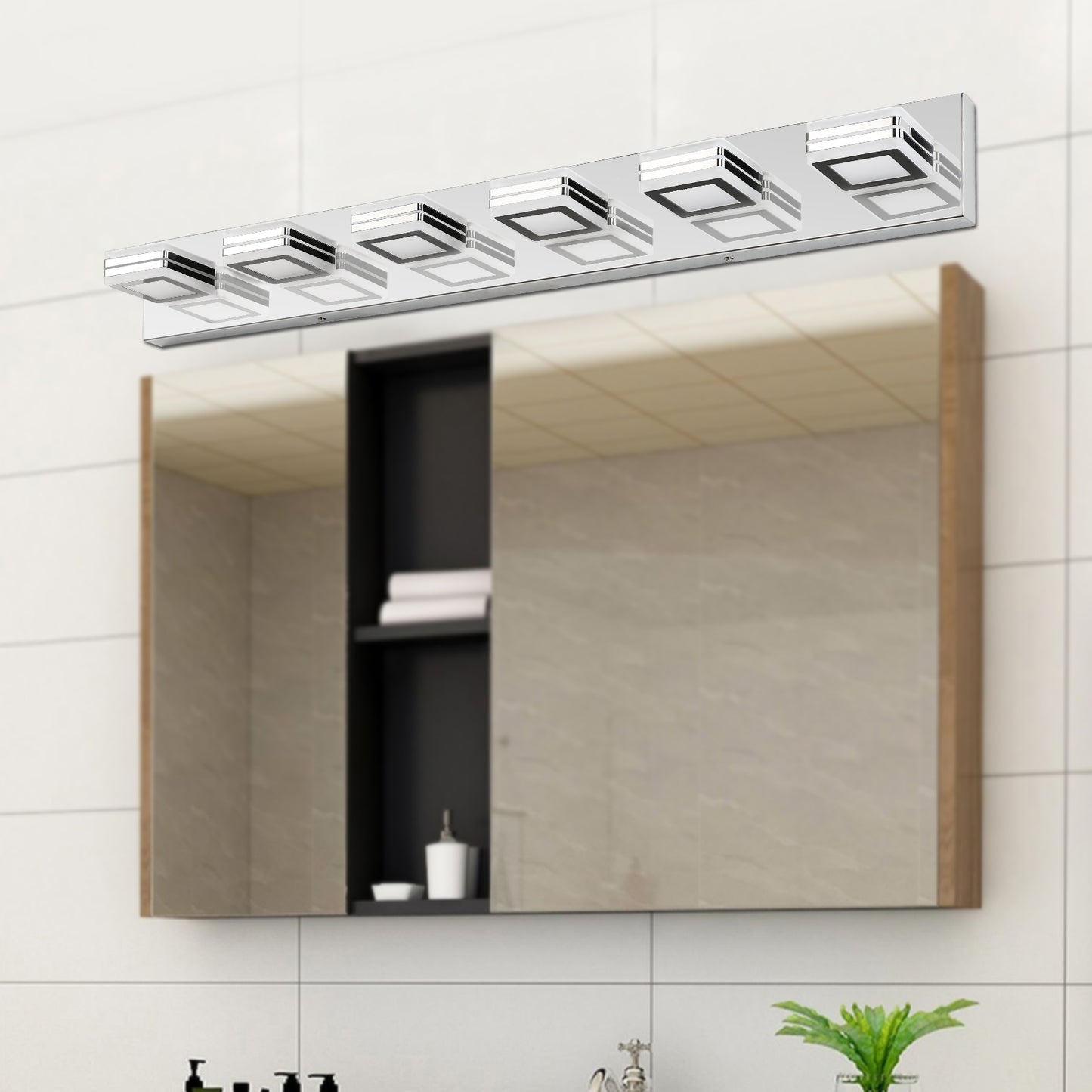 39-Inch Modern Chrome LED Vanity Light with Acrylic Lampshades