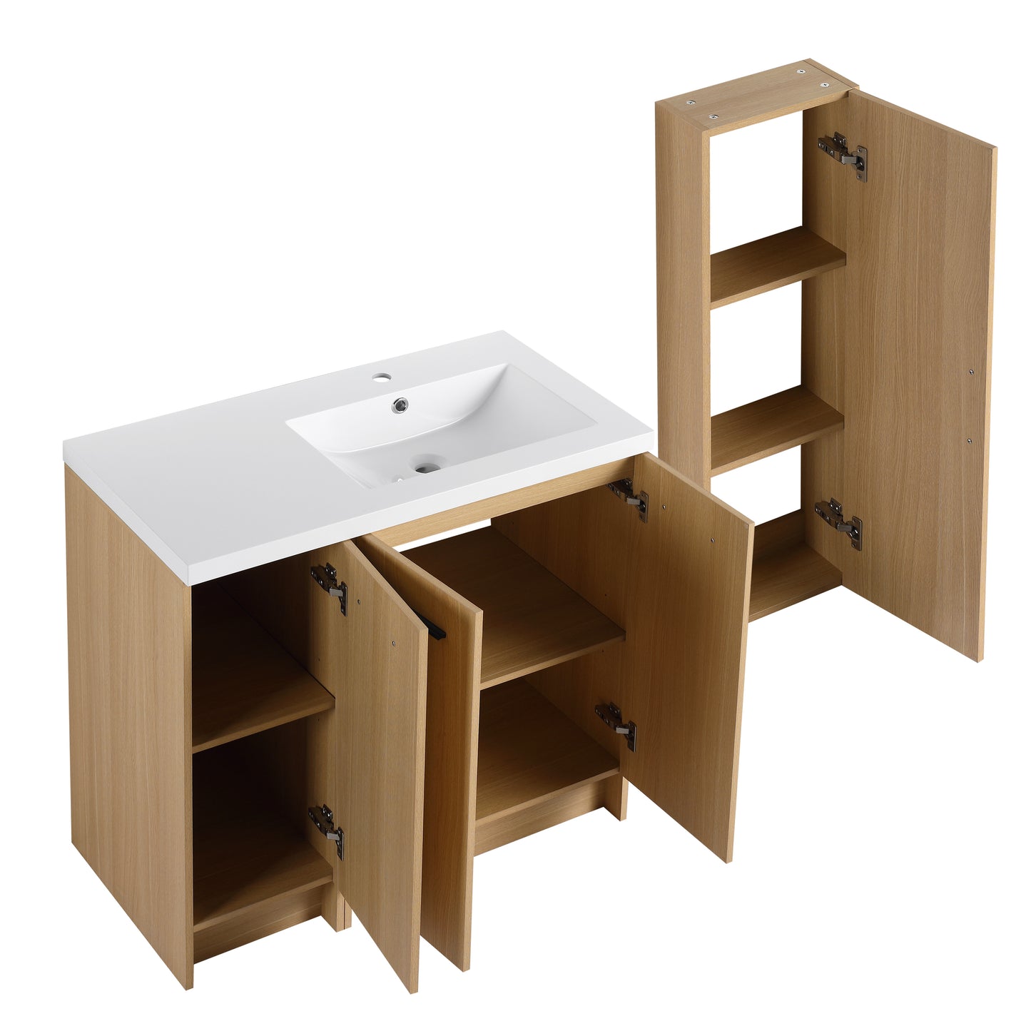 36" Freestanding Bathroom Vanity Set with Linen Cabinet - Light Oak