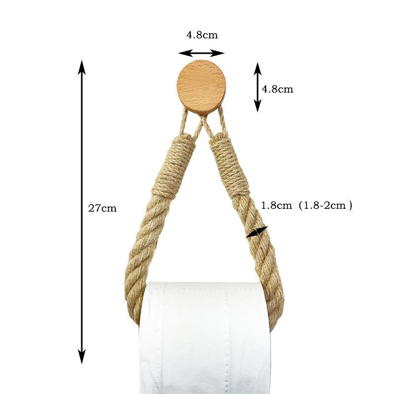Hemp Rope Storage Towel Rack Solid Wood Wall Mount Home Organization