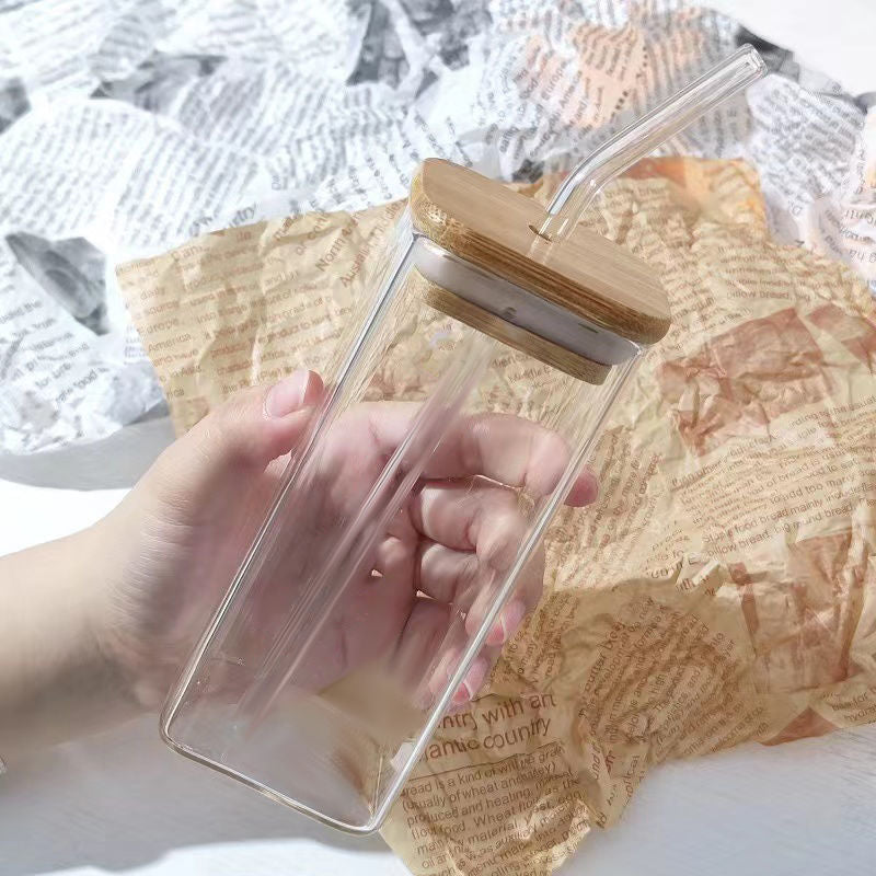Large Capacity Glass Water Cup with Lid and Straw - Portable Drinkware