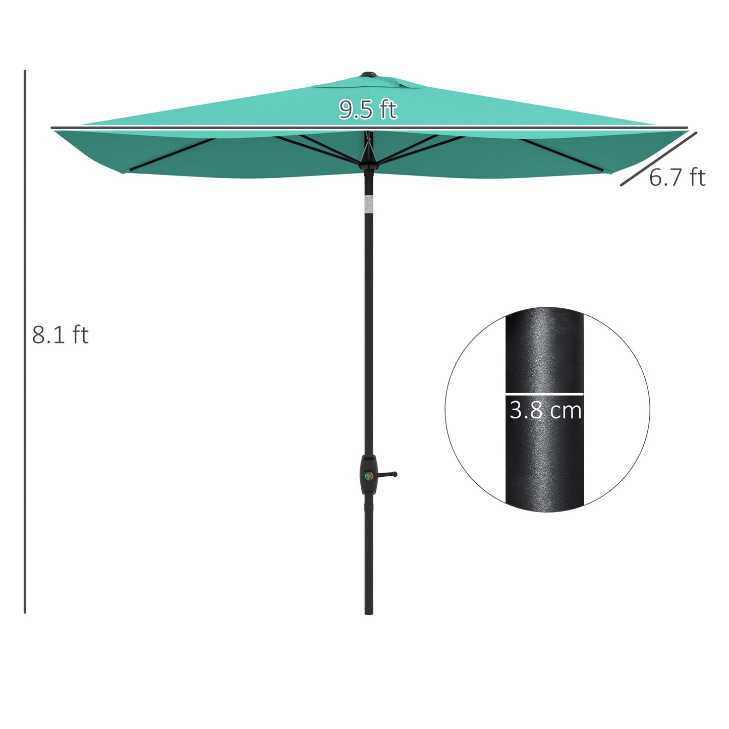 Rectangular Market Umbrella with Crank & Tilt - Teal