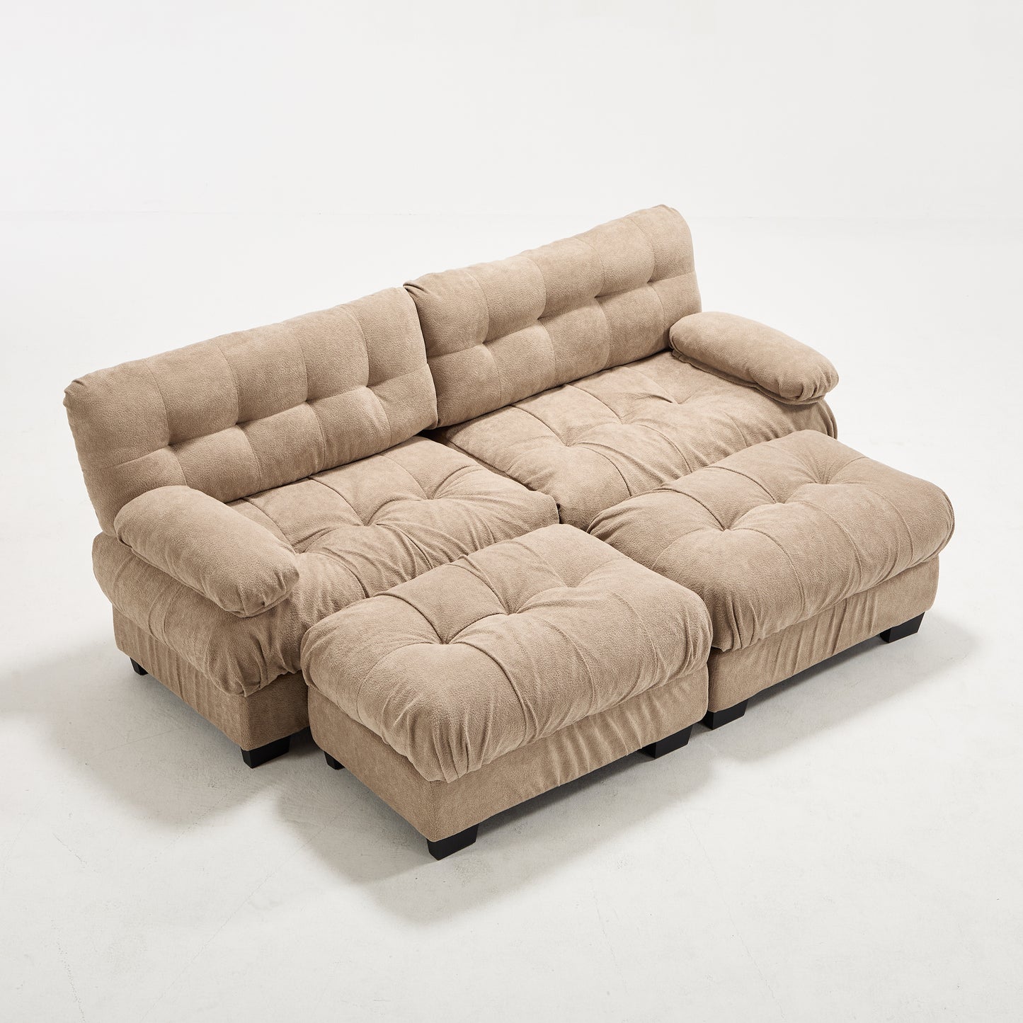 U Shaped Modular Sectional Sofa with Ottoman - Light Brown
