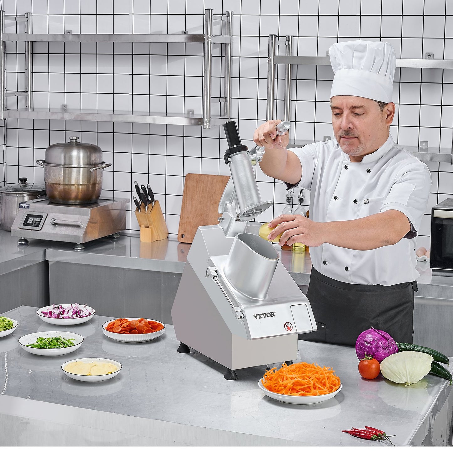 Food Processor Vegetable Chopper with 6 Stainless Steel Blades - Silver
