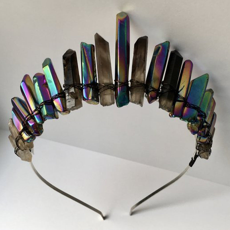 Natural Crystal Crown Hair Accessory Unisex Colorful White & Gold Variants