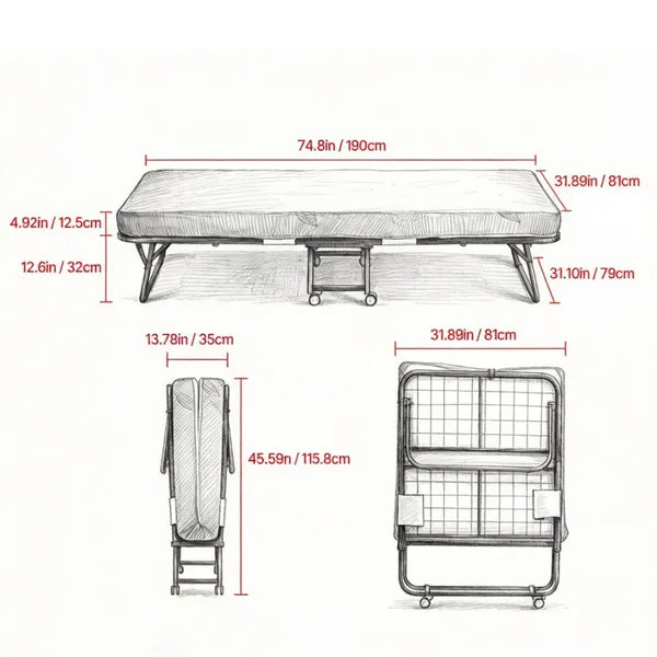 Portable Folding Bed with High-Density Foam Mattress