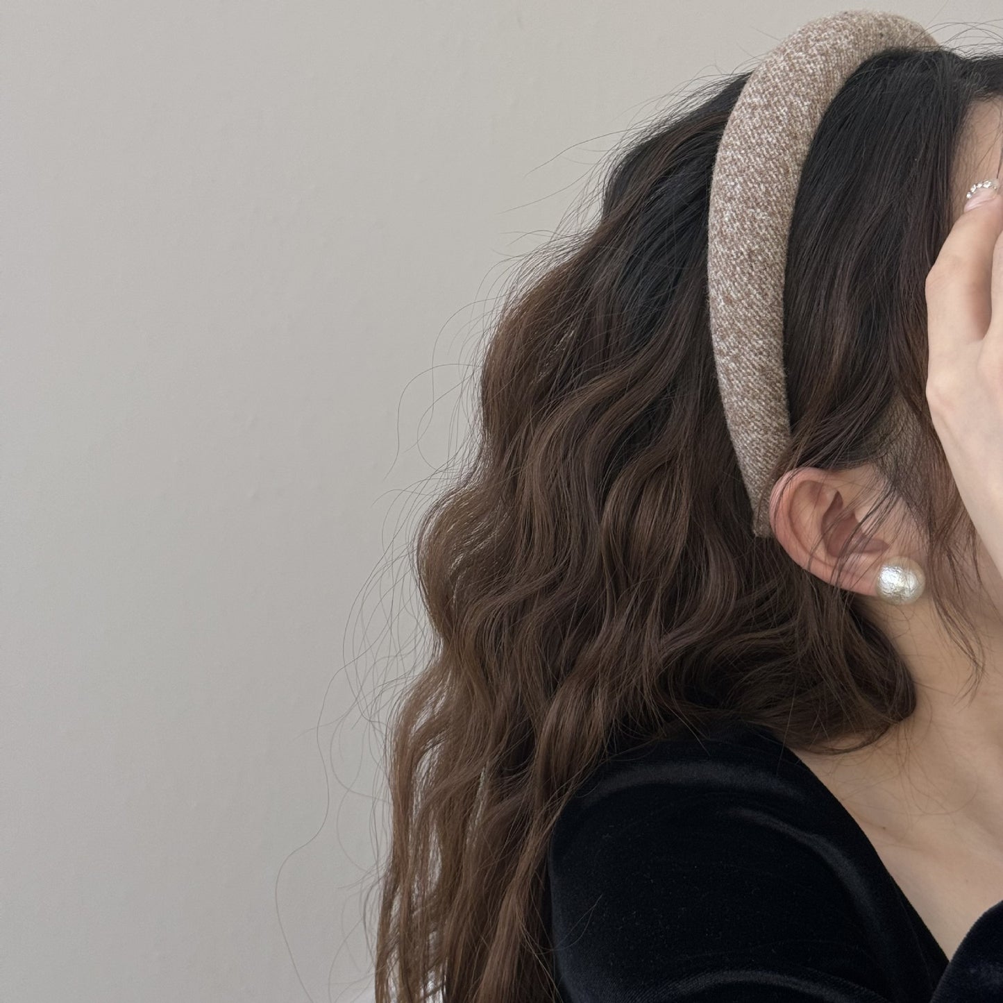 Korean Style Plush Hair Band for Women - Oat Gray Texture Woolen Hair Accessory