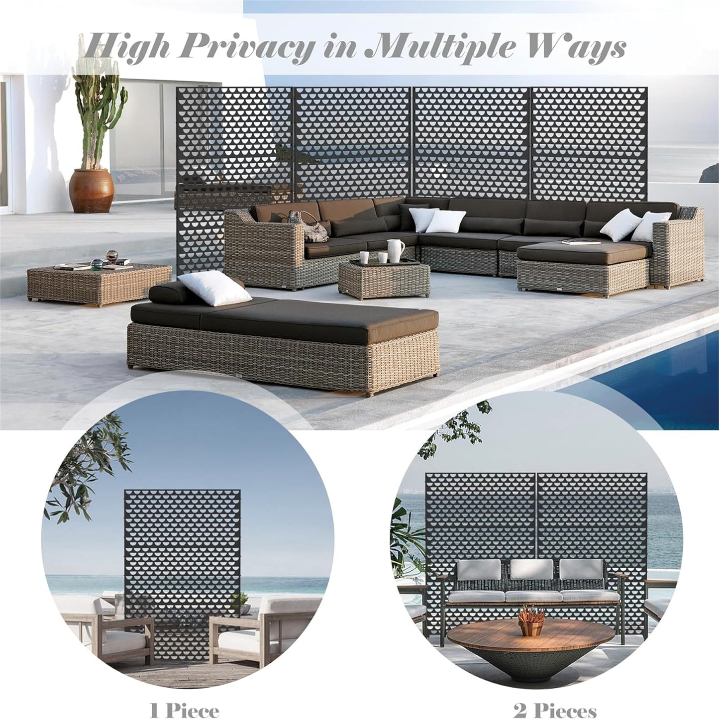 Freestanding Metal Privacy Screen - Black Semi-Circular Design