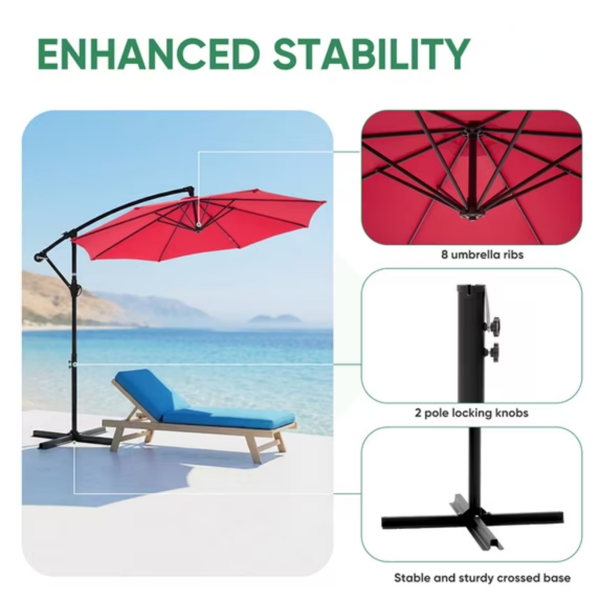 10ft Outdoor Patio Offset Umbrella with Aluminum Stand UV Protection Red